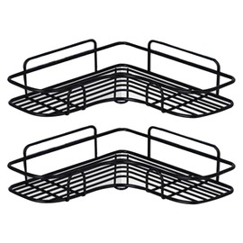 2PCS Corner Storage Rack Triangular Shower Organizer Shelf Wall Mount Shelf for Bathroom Washroom Black