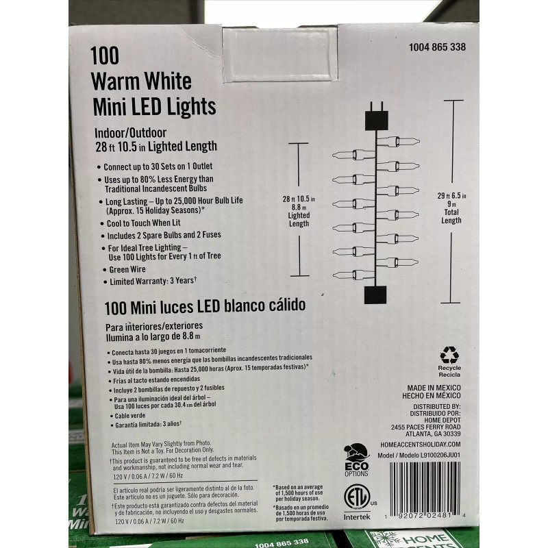 Home Accents Holiday 100 LED Warm White String Lights