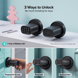 ThorBolt Keyless Entry Door Lock, Fingerprint Door Lock with Keypad Biometric Door Knob, Auto-Lock for Interior Doors Thickness up to 2-1/4", Bedroom, Home Office, Garage, 4xAA Alkaline, MD1 Black