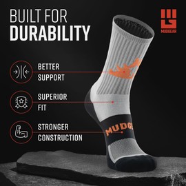 Crew Length Trail Running Socks, Quick-Drying Mid-Calf Athletic Socks with Arch Support & Sweat-Resistant, Breathable Fabric for Running, Hiking, Cycling, and Outdoor AdventuresLarge, Gray