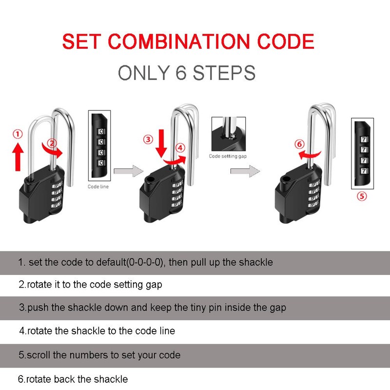 2 Pack disecu 2.6 Inch Long Shackle Combination Lock, 4