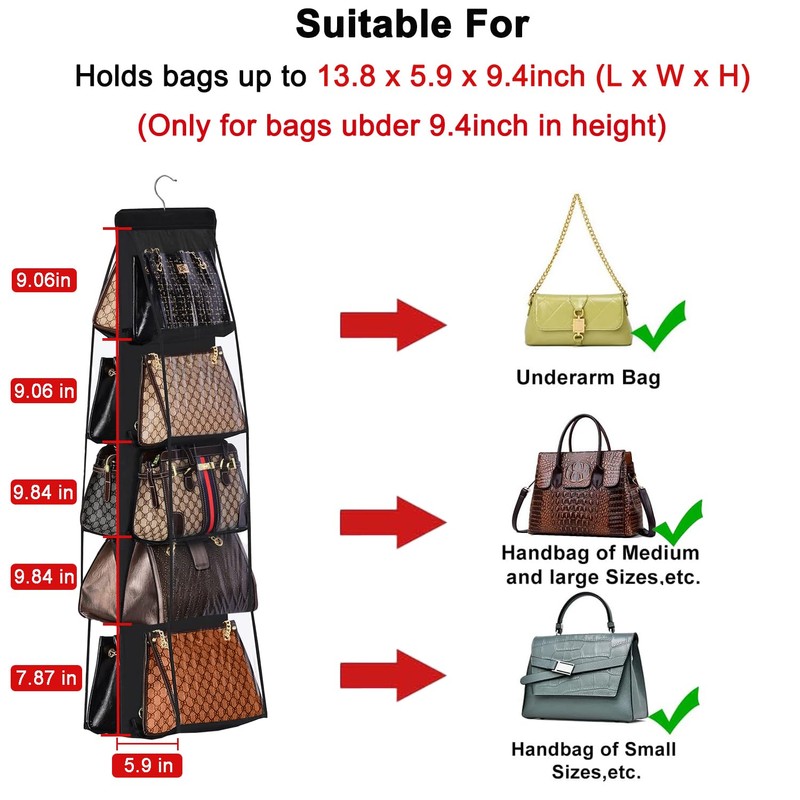 CJWLKJ 10 Pockets Hanging Purse Handbag Organizer Clear Hanging Shelf