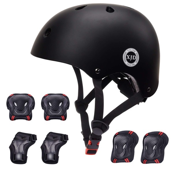 XJD Helmet, Kids Protector Set, CPSC Safety Standard + ASTM Safety Standards, Adjustable, Head Circumference: 21.7 - 22.4 inches (55 - 57 cm), Lightweight, High Rigidity, Breathable, Skateboarding,
