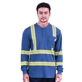 BOCOMAL FR Shirts High Visibility/Hi Vis Reflective Flame Resistant/Fire Retardant Shirt 7oz Royal Blue Men's Safety Shirts