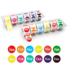 2 Pcs Monthly Label Holder Organizer with 6000 Pcs Round Month Labels Months of The Year Labels Expiration Date Stickers Food Labels Stickers Removable Labels Color Coding Label Stickers