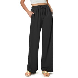 keriffe Summer Outfits Flowy Palazzo Pants for Women 2025 High Waisted Wide Leg Beach Casual Vacation Pants Trousers Pockets Black