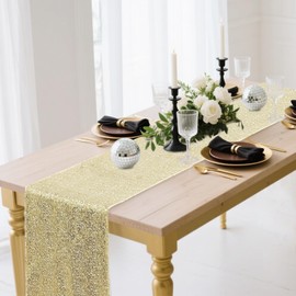 Yblut 10 Packs 12 x 72 inches Sequin Table Runner, Champagne Glitter Table Runner for Birthday Party Supplies Wedding Engagement Baby Shower Holiday Celebration Event Decorations