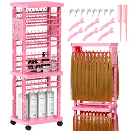 Braiding Rack with Tools, 2-Sided Hair Rack Braid Stand with Wheels, 220 Pegs Standing Hair Separator Divider Extension Holder Hanger Perm Accessories