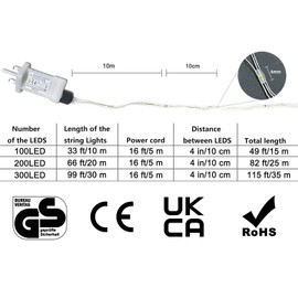 Gresonic Fairy Lights Plug in 200LED 20ft/66m Warm White 8 Modes Mains Powered Timer with Remote Micro Copper Wire String Light Waterproof Indoor Outdoor Twinkle Decorations for Garden,Bedroom,Wedding