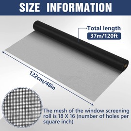 Sasylvia Solar Screens for Windows 48in x 120ft, Fiberglass Screen Roll Screen Door Mesh, Easy to Cut, Replacement, Not Easy to Tear, Well Ventilated Door Screen for Flies Mosquitoes Prevention, Black