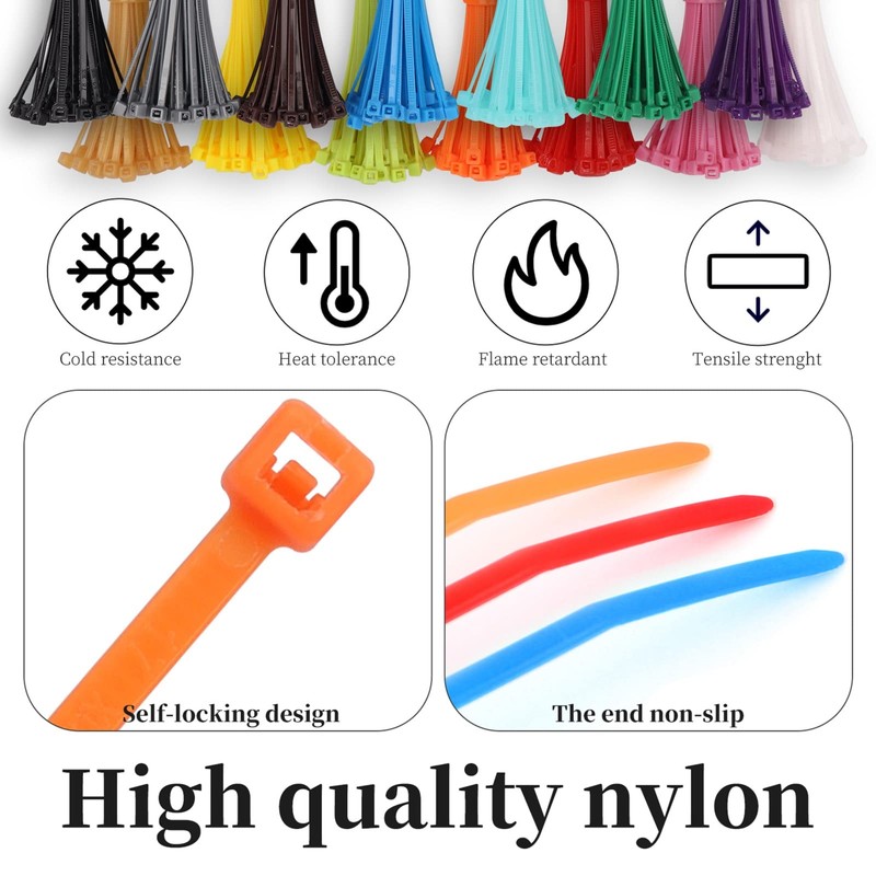 700pcs 8" Coloured Cable Ties, 200mm x 3.6mm Nylon Zip