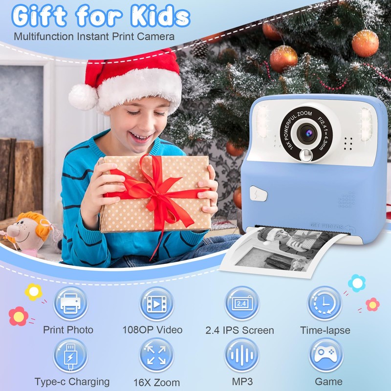 Instant Print Camera for Kids, Christmas Birthday for Age 3-12