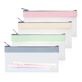 VMINOG Transparent Pencil Case Cosmetic Bag 4 Pieces Translucent Pencil Case Super Soft TPU Pencil Case Pencil Case for Cosmetics Multipurpose Storage Bag, ['blue', 'green', 'pink', 'white'], kawaii