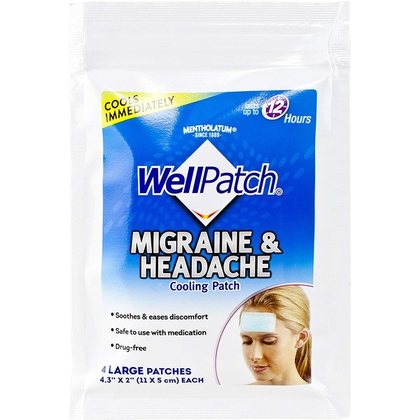 WellPatch Cooling Headache Pads, Migraine, 4 Large Patches- 4.3 x 2 Inch (Pack of 6)