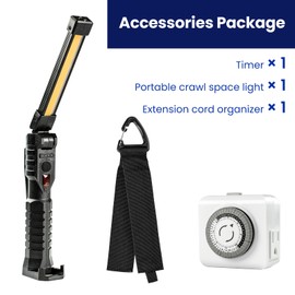 BASEAIRE Accessory Package. 24-Hour Programmable Plug-in Christmas Light Timer, Work Night Lamp Light Slim Design, Extension Cord Organizer (Versatile Straps With Adjustable Loops)