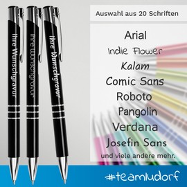 50 x metal ballpoint pens with 3 decorative rings, including Desired Engraving Colour, Black, Choose from 20 Fonts and 14 Different Colours Your Desired Ballpoint Pen