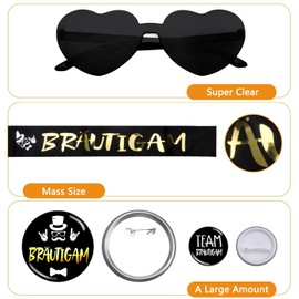 DAWRIS JGA Decorative Men, Stag Party Men's Accessories with 1 Groom JGA Sash, 1 Groom JGA Buttons, 1 JGA Glasses, 11 Team Groom JGA Buttons for Stag Party Engagement