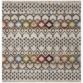 SAFAVIEH Amsterdam Collection AMS108K Moroccan Boho Non-Shedding Living Room Bedroom Accent Area Rug, 3' x 3' Square, Ivory / Multi