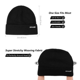 Wmcaps Winter Hat, Men's Women's Knitted Hat, Winter Cuffed Plain Hat, Comfortable, Breathable, Soft, Stretchy, Warm Hat with Reflective Logo, Gifts for Men and Women, black