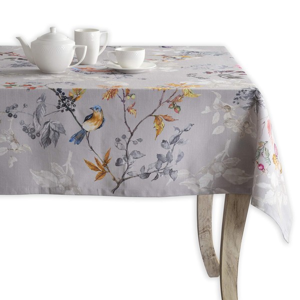 Maison d' Hermine Table Cover 60"x90" 100% Cotton Decorative Washable Rectangle Tabletop Tablecloths, Kitchen, Party, Wedding & Camping, Equinoxe - Grey - Thanksgiving/Christmas
