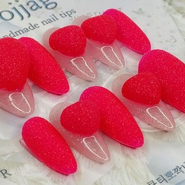 Hot Pink Sugar Handmade Nail Tips - Oval M / 핫핑크 슈거 수제네일팁 - 오벌M