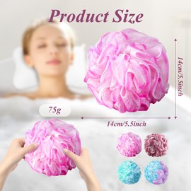 flintronic 4 Pack Loofah Shower Puff, 75g Large Bath Sponge, Soft Shower Pouf, Bath Loofah Men & Women, for Cleaning Body & Exfoliating Scrubber