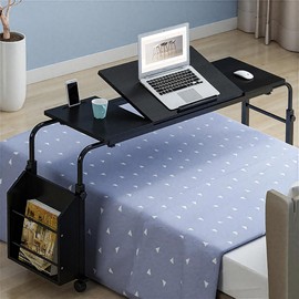 47.24 in Overbed Table with Wheels, Bed Table with Adjustable Tilt Board and Wheels, Eating Desk, Cross-Bed Desk for Home, Hospital, Black