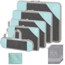 10PCS Compression Packing Cubes, 10 Pack travel Storage Bag for Suitcases, Travel Packing Cubes for Backpack, Waterproof Luggage Organiser Bags Set, travel Essentials, with Shoe bag,Blue