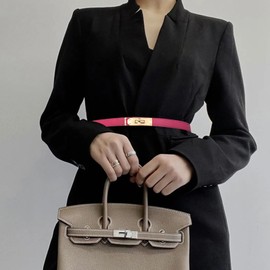 LumiSyne Women Skinny Leather Belt Classic Solid Color Alloy Turn Lock Ladies Adjustable Leather Belt Slim Thin Waist Belt Waistband Decorative Belt For Dresses Jeans Pants Coat