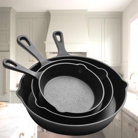 Cast Iron Skillet Set 3 Pieces- 6", 8", 10" Pre-Seasoned Skillets | Heavy Duty Heat Retention Cookware for Stovetop, Oven & Grill | Non-Stick, Rust-Resistant Frying Pan Set