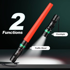 RoadHero 10 Pieces 16 Inch Traffic Wand with Strobe Modes LED Safety Signal Flashlight Wand with Wrist Strap and Side Clip for Traffic Control, Parking, Using 3 AAA Batteries, Batteries Not Included