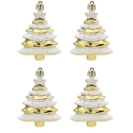 4 Pieces Christmas Tree Hanging Decorations Glitter Christmas Baubles Christmas Tree Ornaments Christmas Tree Pendants Glitter Christmas Tree Baubles 9 x 6 CM, Gold