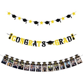 3 Pcs Graduation Decorations Set, Graduation Photo Banner Congrats Grad Banner Bachelor Cap Garland, We Are So Proud of You Photo Banner Grad Decoration Class of 2025 Decorations