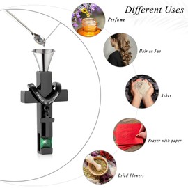XSMZB Cremation Cross Urns Necklace Stainless Steel Double Cross Memorial Cremation Urn Pendant for Adult Ashes with Birthstone(Green)