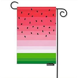 Moslion Watermelons Garden Flag 12.5x18 Inch Summer Fruit Watermelon Slice with Black Seeds Red Green Stripes Yard Flag Burlap Banners Vertical Double Sided for Farm House Outside Orange Black