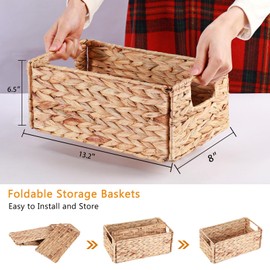 Vagusicc Wicker Storage Basket, Set of 2 Hand-Woven Storage Baskets for Organizing, Small Wicker Basket for Toilet Paper, Foldable Large Cube Storage Organizer Basket Bins for Shelves (Water Hyacinth)