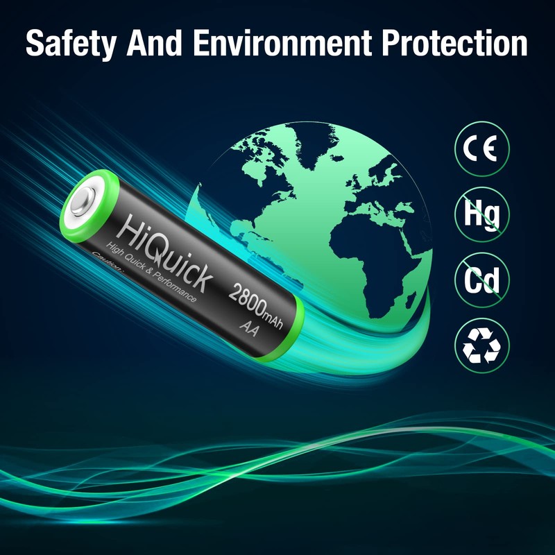 HiQuick AA Rechargeable Batteries 2800mAh - High Capacity Performance 16