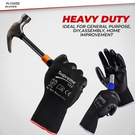 SupremeTTF Pack of 24 Safety Gloves, Work Gloves, with Secure Grip on Palm & Fingers, PU and Nylon Non-Slip Gloves, Ideal for General Duty Work, Gardening. (Large-9)