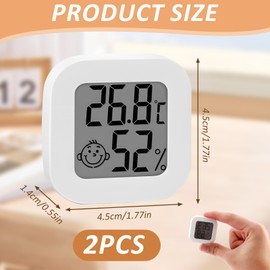 2 Pack Indoor Thermometer Hygrometer, Mini Room Thermometer, Room Thermometer Indoor, Accurate Hygrometer with Clear LCD Display and Face Icons for House, Greenhouse, Baby, Office, Home, Garden