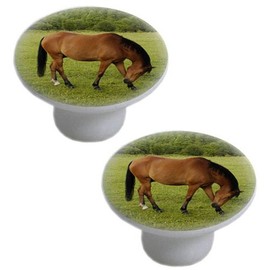 Horse in Pasture Ceramic Cabinet Drawer Knob (Set of 2 Knobs)