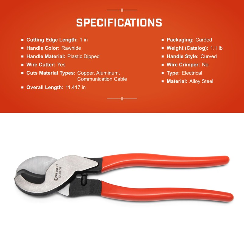 Crescent Cable Cutter, Dipped Handle Pliers - Premium Cutting Pliers