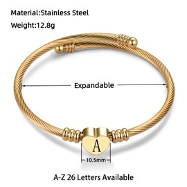 Chili Jewelry Initial J Letter Heart Gold Cuff Bracelets Expandable for Women Capital Name