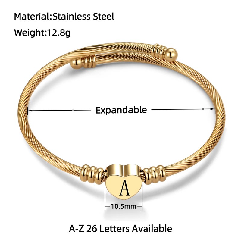 Chili Jewelry Initial J Letter Heart Gold Cuff Bracelets Expandable