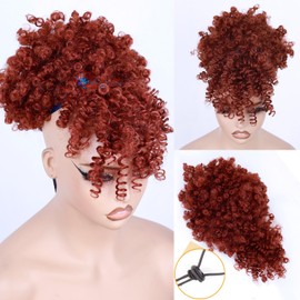 Builson Drawstring Ponytail for Black Women, Afro Puff Kinky Curly Hair Extension with Bangs Updo Natural Hair (#350)
