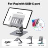 HC Adjustable Tablet Stand with USBC Hub 7-in-1, Aluminum Tablet