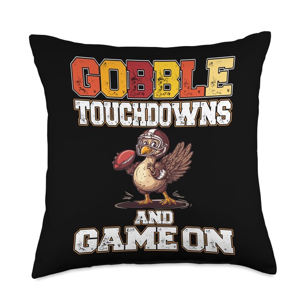 Thanksgiving Football Turkey Gobble Touchdowns and Game on Throw Pillow
