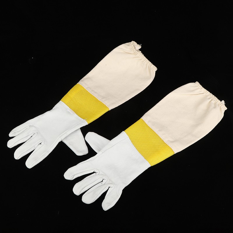 Pair of Beekeeping Protective Gloves with Long Mesh Sleeve Unisex