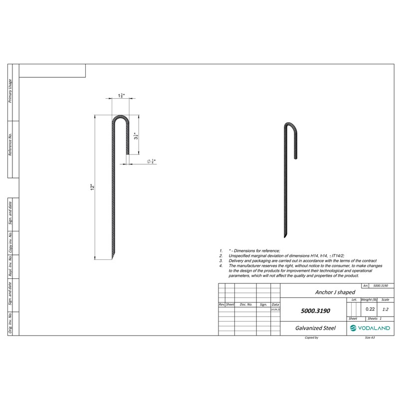 Vodaland Rebar Stakes J Hook Extra Heavy Duty 1/4 inch
