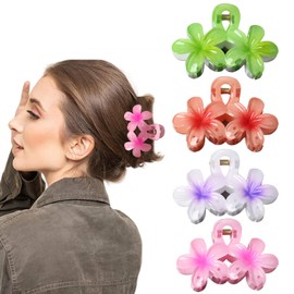 4Pcs Flower Hair Clip Nonslip Octopus Style Securer Claw Clips Strong Hold Hawaiian Claw Clip for Medium Thick Hair Hair Claw Clips for Women and Girls