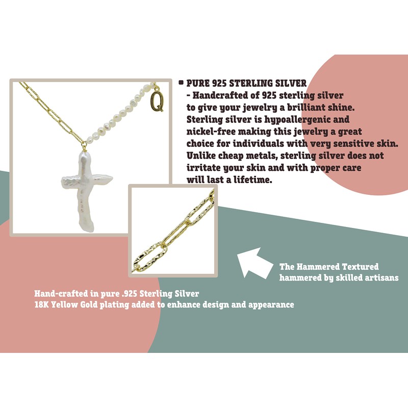 Cross Pendant Freshwater Pearls Alphabet Necklace Sterling Silver 18K Gold